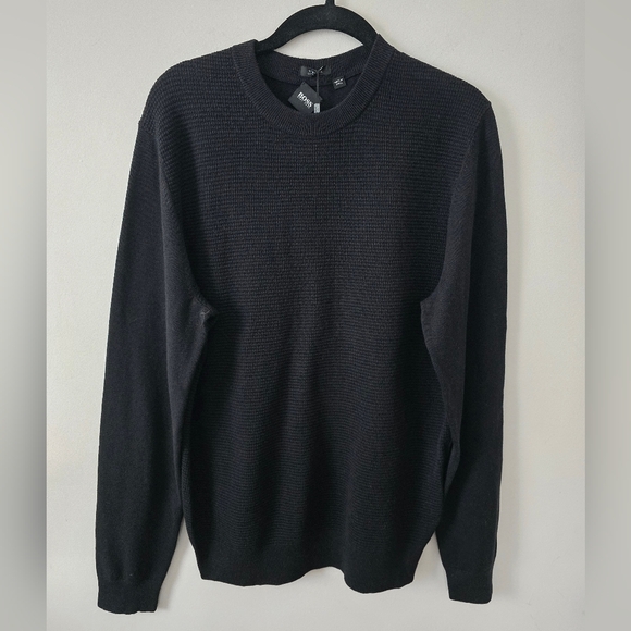 Hugo Boss Men's Black Crewneck Cotton/Wool Blend Sweater Medium